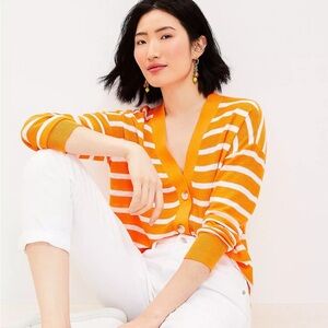 LOFT Orange and White Striped Cardigan